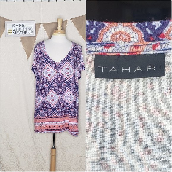 Tahari Tops - TAHARI BOHO ORANGE BLUE WHITE LOOSE FIT TUNIC TOP